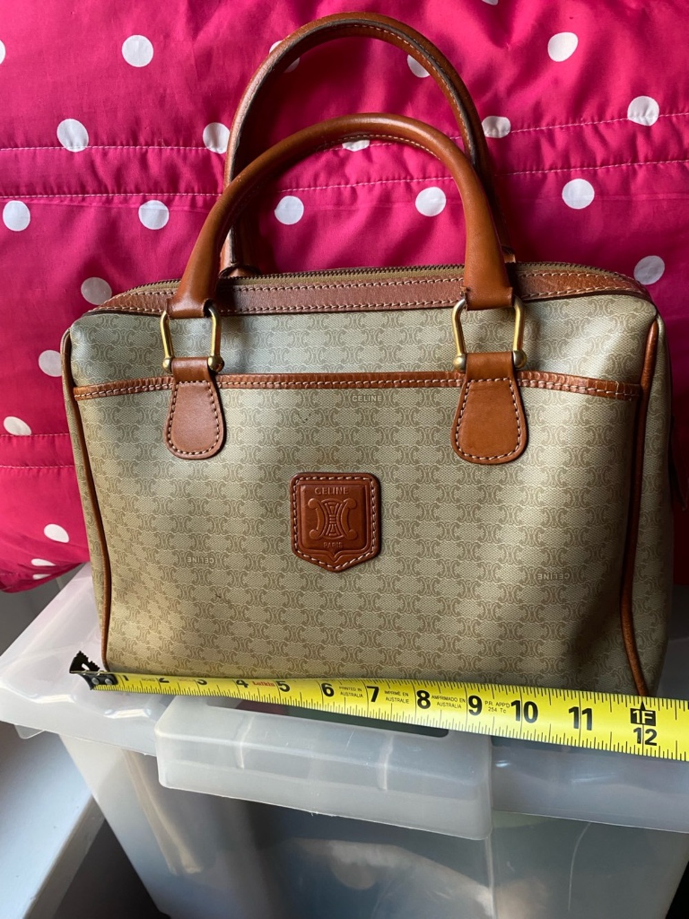 Celine Beige Monogram Satchel with Tan Trim - Picture 14 of 16